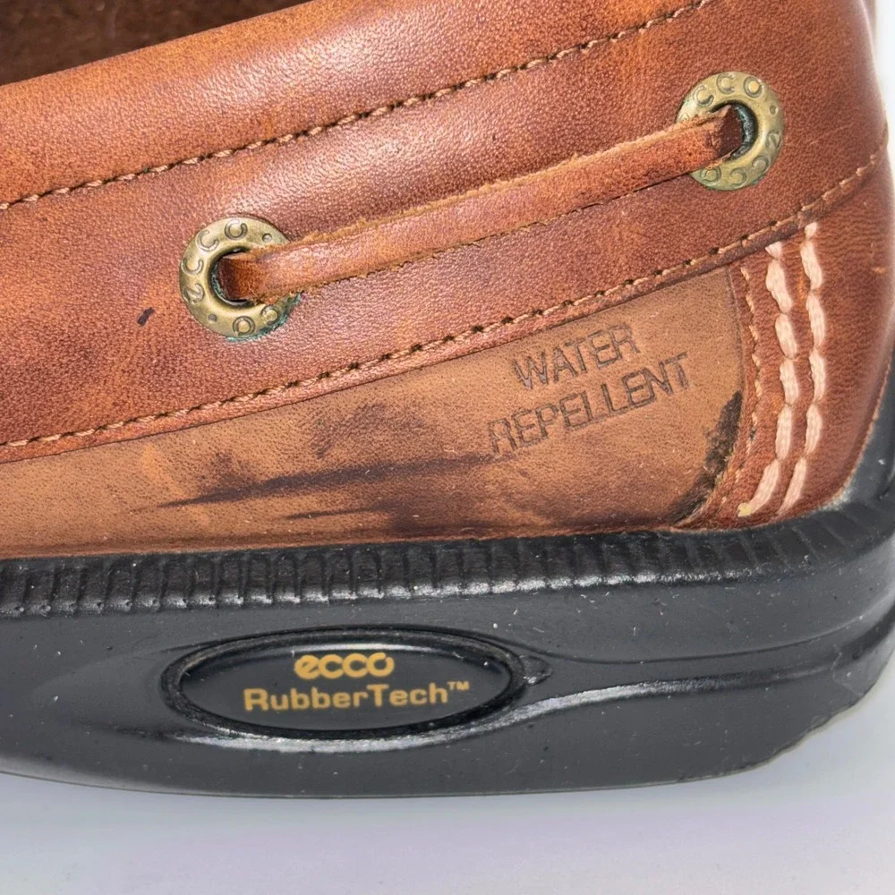 ECCO Mens Brown Leather Water Repellent Boat Shoes RubberTech Loafers 43 9-9.5